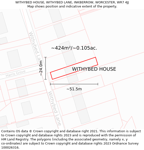 WITHYBED HOUSE, WITHYBED LANE, INKBERROW, WORCESTER, WR7 4JJ: Plot and title map