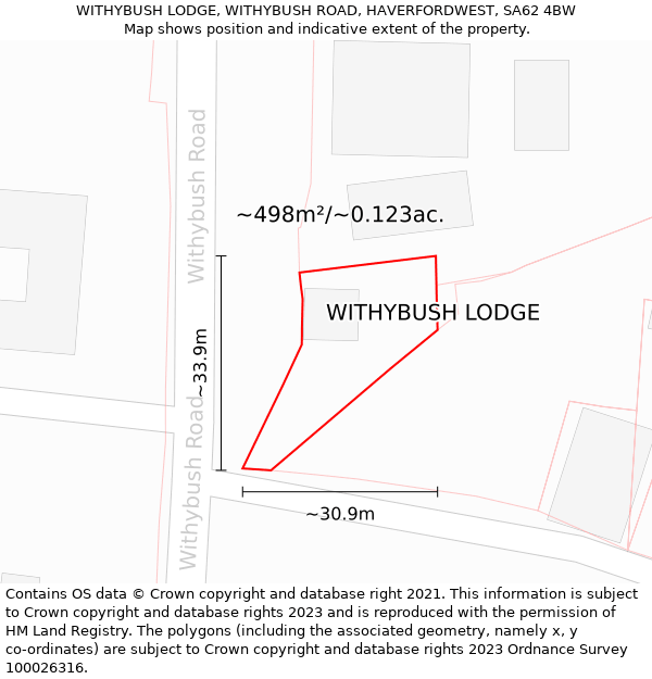 WITHYBUSH LODGE, WITHYBUSH ROAD, HAVERFORDWEST, SA62 4BW: Plot and title map