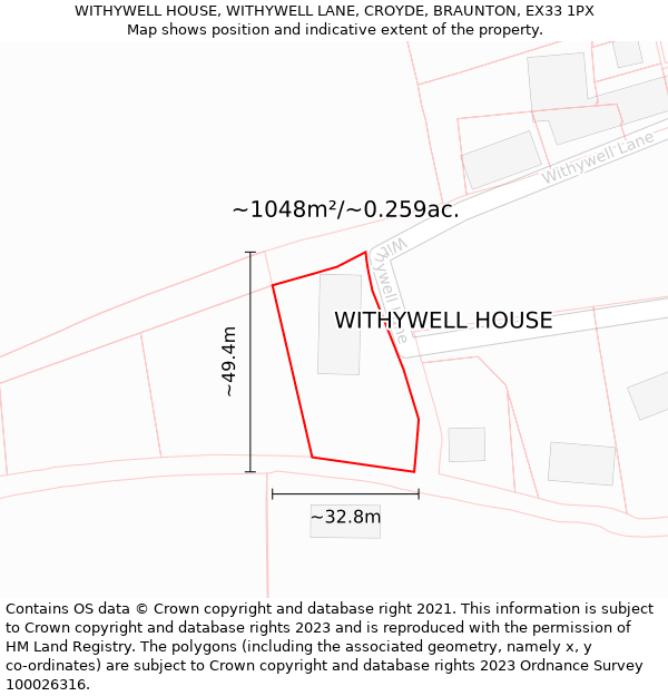 WITHYWELL HOUSE, WITHYWELL LANE, CROYDE, BRAUNTON, EX33 1PX: Plot and title map