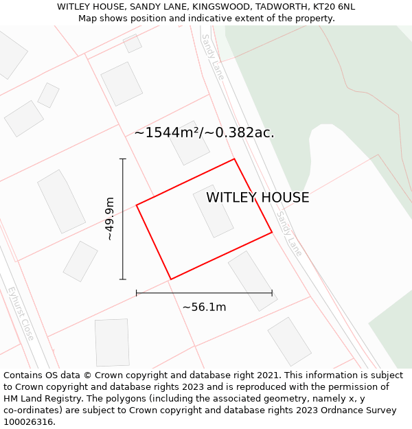WITLEY HOUSE, SANDY LANE, KINGSWOOD, TADWORTH, KT20 6NL: Plot and title map