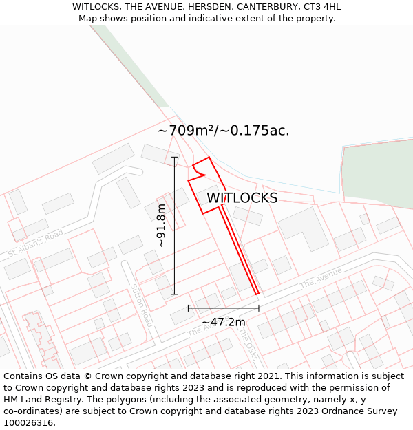 WITLOCKS, THE AVENUE, HERSDEN, CANTERBURY, CT3 4HL: Plot and title map