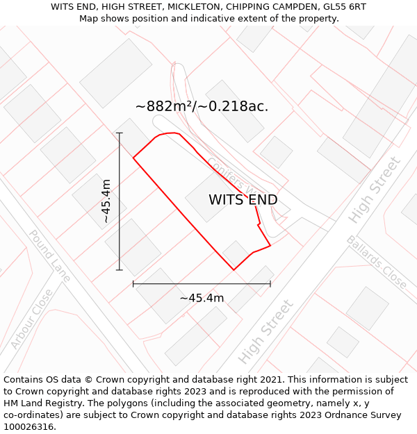 WITS END, HIGH STREET, MICKLETON, CHIPPING CAMPDEN, GL55 6RT: Plot and title map