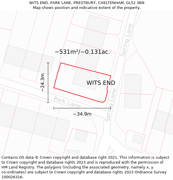 WITS END, PARK LANE, PRESTBURY, CHELTENHAM, GL52 3BN: Plot and title map