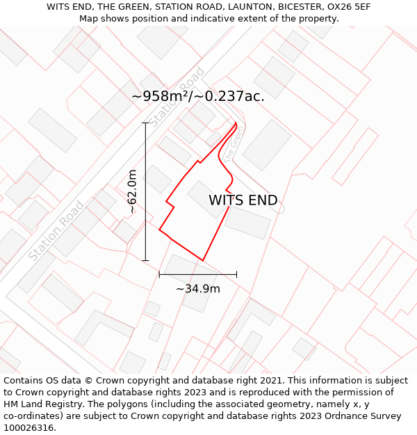 WITS END, THE GREEN, STATION ROAD, LAUNTON, BICESTER, OX26 5EF: Plot and title map