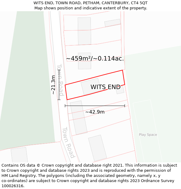 WITS END, TOWN ROAD, PETHAM, CANTERBURY, CT4 5QT: Plot and title map