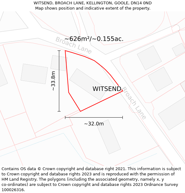 WITSEND, BROACH LANE, KELLINGTON, GOOLE, DN14 0ND: Plot and title map