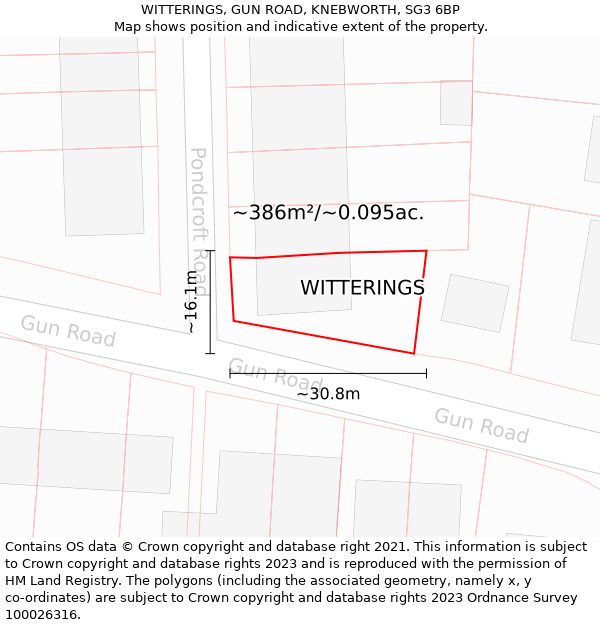 WITTERINGS, GUN ROAD, KNEBWORTH, SG3 6BP: Plot and title map