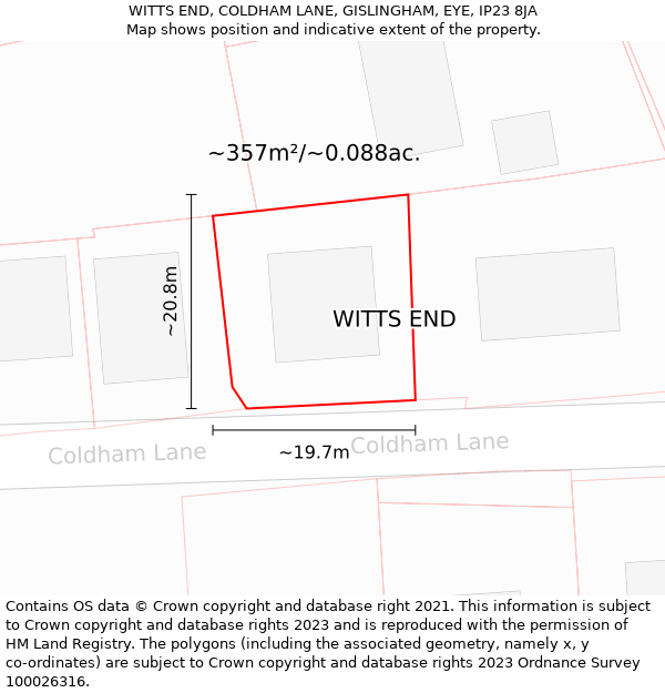 WITTS END, COLDHAM LANE, GISLINGHAM, EYE, IP23 8JA: Plot and title map