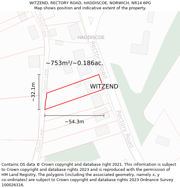 WITZEND, RECTORY ROAD, HADDISCOE, NORWICH, NR14 6PG: Plot and title map