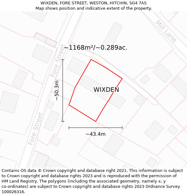 WIXDEN, FORE STREET, WESTON, HITCHIN, SG4 7AS: Plot and title map