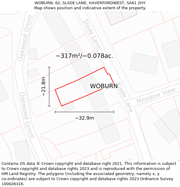 WOBURN, 62, SLADE LANE, HAVERFORDWEST, SA61 2HY: Plot and title map