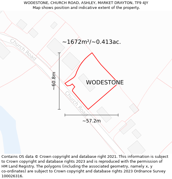 WODESTONE, CHURCH ROAD, ASHLEY, MARKET DRAYTON, TF9 4JY: Plot and title map