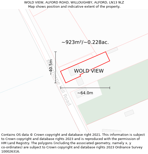 WOLD VIEW, ALFORD ROAD, WILLOUGHBY, ALFORD, LN13 9LZ: Plot and title map