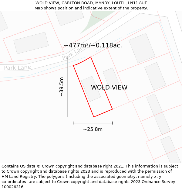 WOLD VIEW, CARLTON ROAD, MANBY, LOUTH, LN11 8UF: Plot and title map