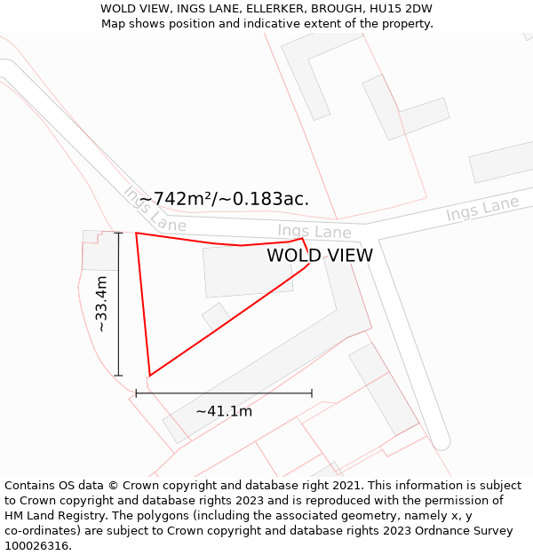 WOLD VIEW, INGS LANE, ELLERKER, BROUGH, HU15 2DW: Plot and title map