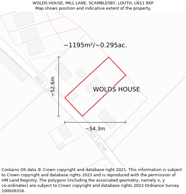 WOLDS HOUSE, MILL LANE, SCAMBLESBY, LOUTH, LN11 9XP: Plot and title map