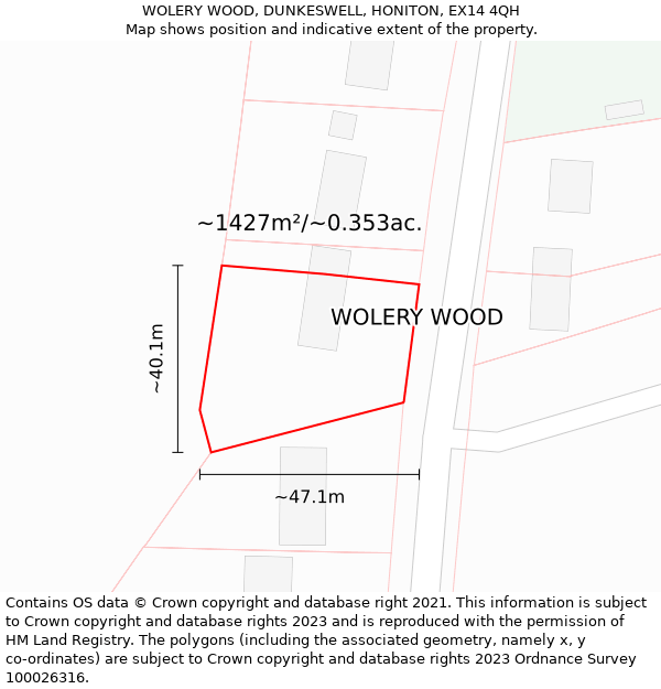 WOLERY WOOD, DUNKESWELL, HONITON, EX14 4QH: Plot and title map