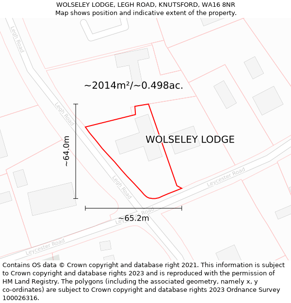 WOLSELEY LODGE, LEGH ROAD, KNUTSFORD, WA16 8NR: Plot and title map