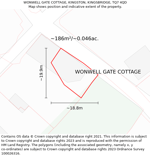 WONWELL GATE COTTAGE, KINGSTON, KINGSBRIDGE, TQ7 4QD: Plot and title map