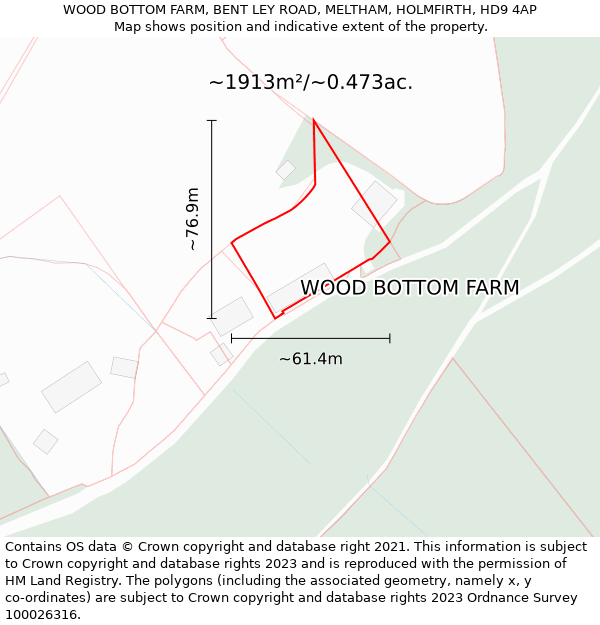 WOOD BOTTOM FARM, BENT LEY ROAD, MELTHAM, HOLMFIRTH, HD9 4AP: Plot and title map