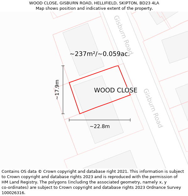 WOOD CLOSE, GISBURN ROAD, HELLIFIELD, SKIPTON, BD23 4LA: Plot and title map