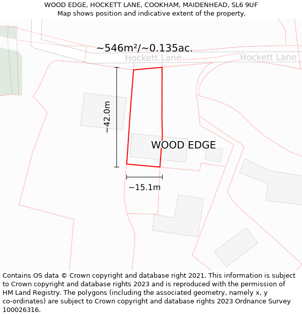 WOOD EDGE, HOCKETT LANE, COOKHAM, MAIDENHEAD, SL6 9UF: Plot and title map