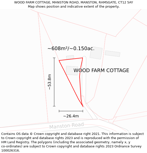 WOOD FARM COTTAGE, MANSTON ROAD, MANSTON, RAMSGATE, CT12 5AY: Plot and title map