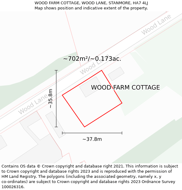 WOOD FARM COTTAGE, WOOD LANE, STANMORE, HA7 4LJ: Plot and title map