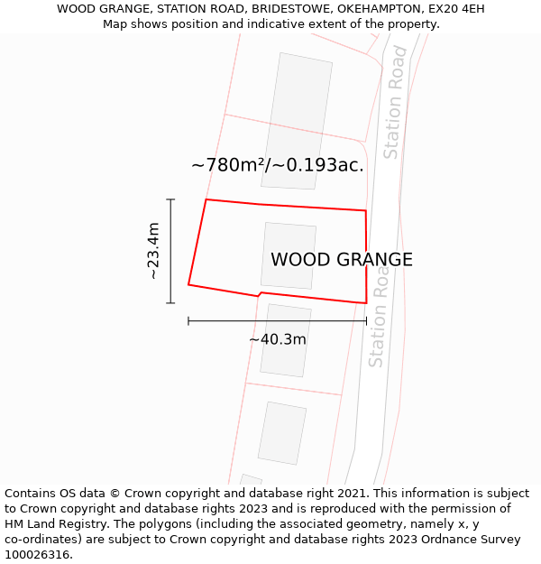 WOOD GRANGE, STATION ROAD, BRIDESTOWE, OKEHAMPTON, EX20 4EH: Plot and title map