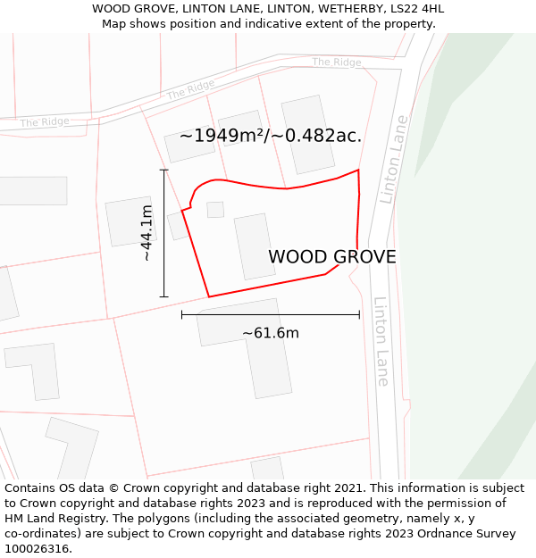 WOOD GROVE, LINTON LANE, LINTON, WETHERBY, LS22 4HL: Plot and title map