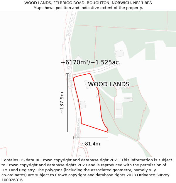 WOOD LANDS, FELBRIGG ROAD, ROUGHTON, NORWICH, NR11 8PA: Plot and title map