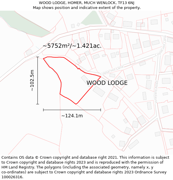 WOOD LODGE, HOMER, MUCH WENLOCK, TF13 6NJ: Plot and title map