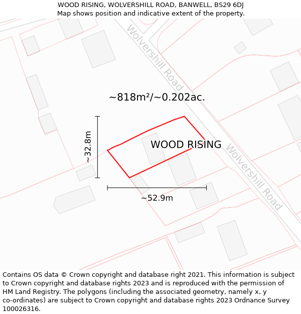 WOOD RISING, WOLVERSHILL ROAD, BANWELL, BS29 6DJ: Plot and title map