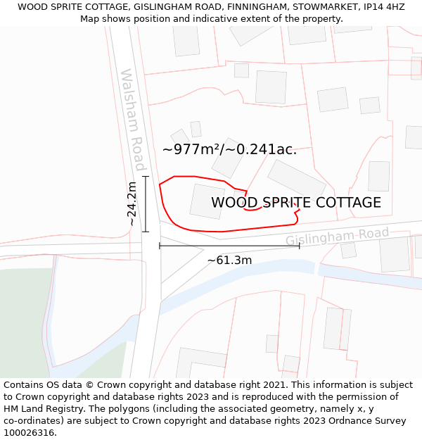 WOOD SPRITE COTTAGE, GISLINGHAM ROAD, FINNINGHAM, STOWMARKET, IP14 4HZ: Plot and title map