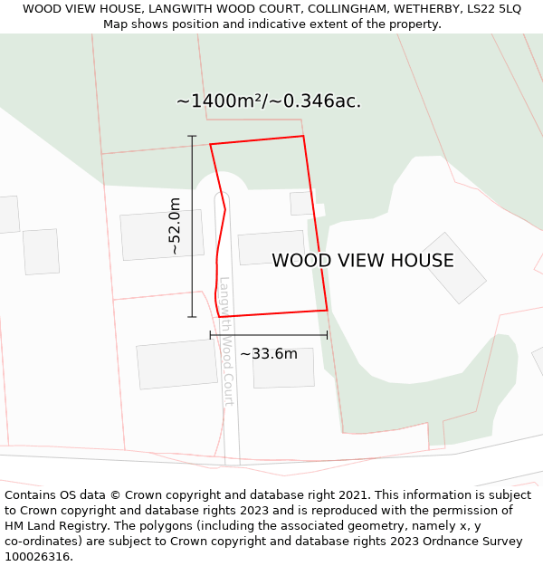 WOOD VIEW HOUSE, LANGWITH WOOD COURT, COLLINGHAM, WETHERBY, LS22 5LQ: Plot and title map