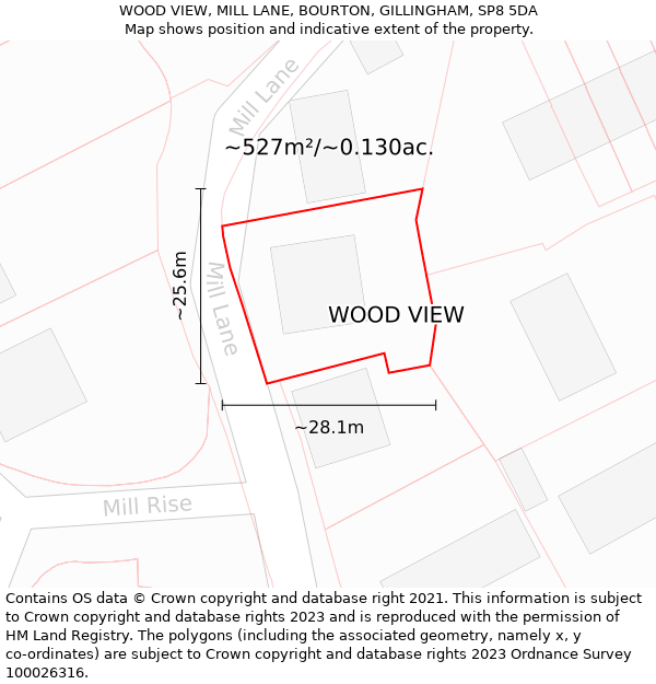 WOOD VIEW, MILL LANE, BOURTON, GILLINGHAM, SP8 5DA: Plot and title map