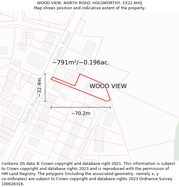 WOOD VIEW, NORTH ROAD, HOLSWORTHY, EX22 6HQ: Plot and title map
