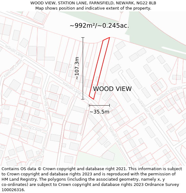 WOOD VIEW, STATION LANE, FARNSFIELD, NEWARK, NG22 8LB: Plot and title map
