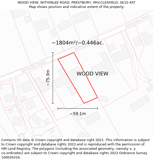 WOOD VIEW, WITHINLEE ROAD, PRESTBURY, MACCLESFIELD, SK10 4AT: Plot and title map