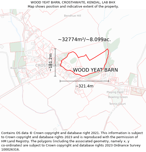 WOOD YEAT BARN, CROSTHWAITE, KENDAL, LA8 8HX: Plot and title map