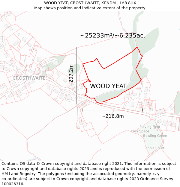 WOOD YEAT, CROSTHWAITE, KENDAL, LA8 8HX: Plot and title map