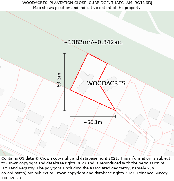 WOODACRES, PLANTATION CLOSE, CURRIDGE, THATCHAM, RG18 9DJ: Plot and title map