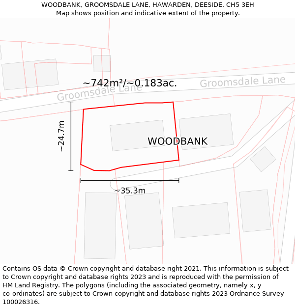 WOODBANK, GROOMSDALE LANE, HAWARDEN, DEESIDE, CH5 3EH: Plot and title map
