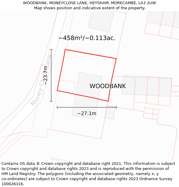 WOODBANK, MONEYCLOSE LANE, HEYSHAM, MORECAMBE, LA3 2UW: Plot and title map