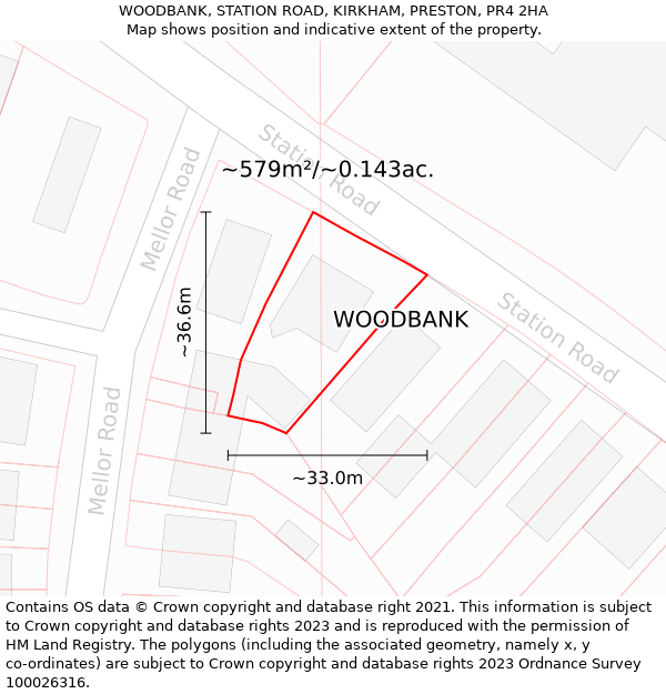 WOODBANK, STATION ROAD, KIRKHAM, PRESTON, PR4 2HA: Plot and title map