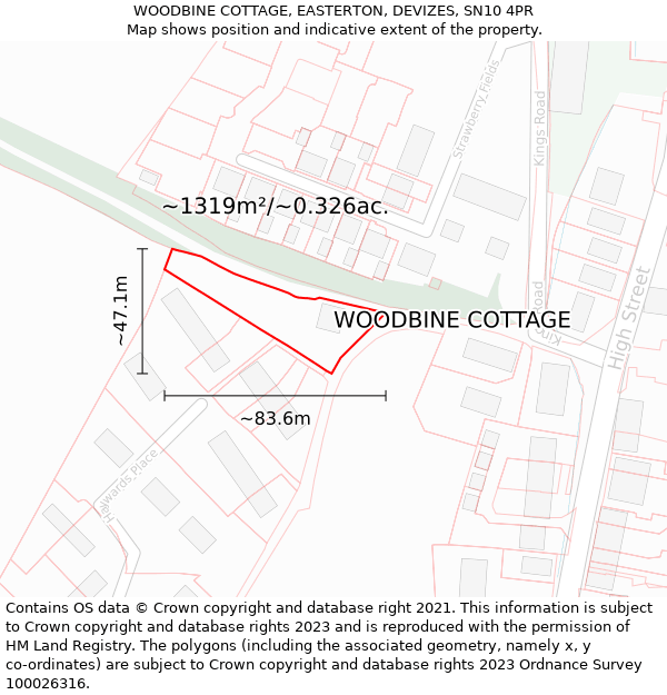 WOODBINE COTTAGE, EASTERTON, DEVIZES, SN10 4PR: Plot and title map