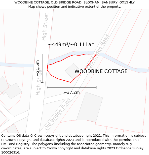 WOODBINE COTTAGE, OLD BRIDGE ROAD, BLOXHAM, BANBURY, OX15 4LY: Plot and title map
