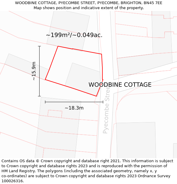 WOODBINE COTTAGE, PYECOMBE STREET, PYECOMBE, BRIGHTON, BN45 7EE: Plot and title map