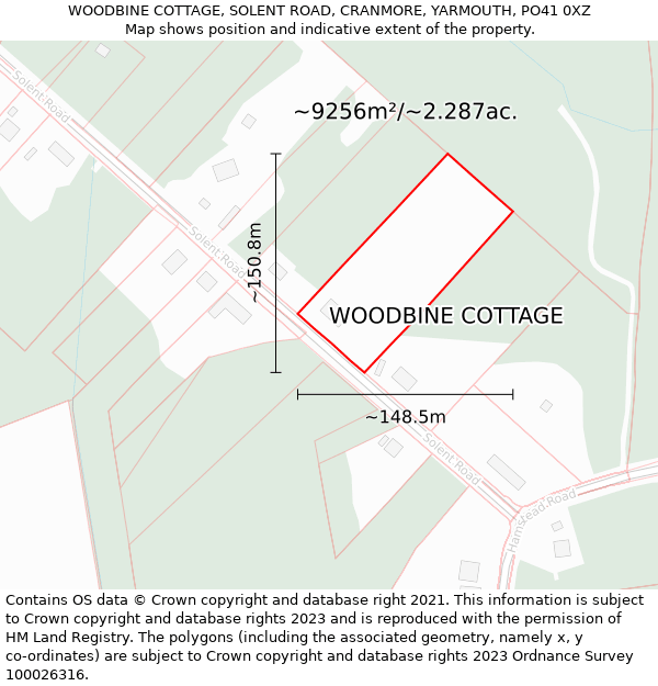 WOODBINE COTTAGE, SOLENT ROAD, CRANMORE, YARMOUTH, PO41 0XZ: Plot and title map