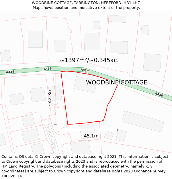 WOODBINE COTTAGE, TARRINGTON, HEREFORD, HR1 4HZ: Plot and title map